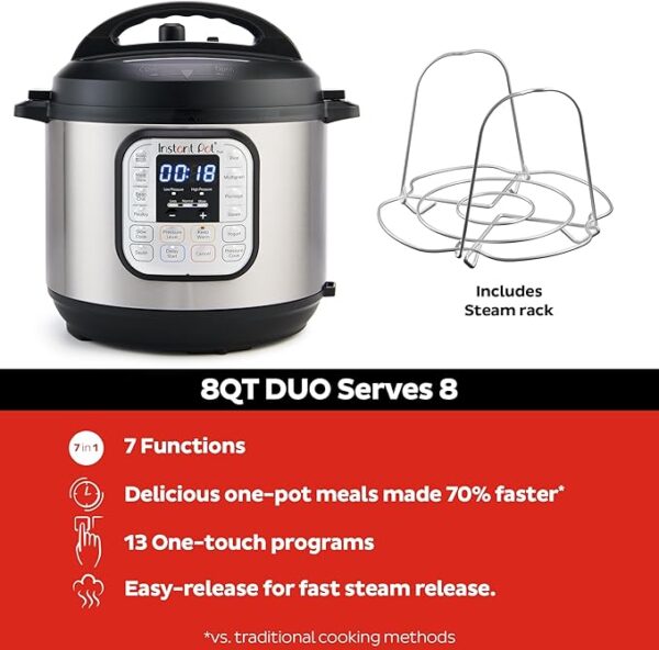 Instant Pot Duo 7-in-1 Electric Pressure Cooker, Slow Cooker, Rice Cooker, Steamer, Sauté, Yogurt Maker, Warmer & Sterilizer - Image 4