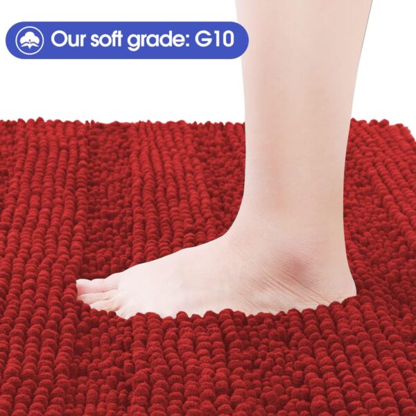 ACCUMTEK Striped Ultra Soft Chenille Bath Rugs and Mats Set, 3 Pieces, Thick Non Slip Burgundy Bathroom Rug Set - Image 2