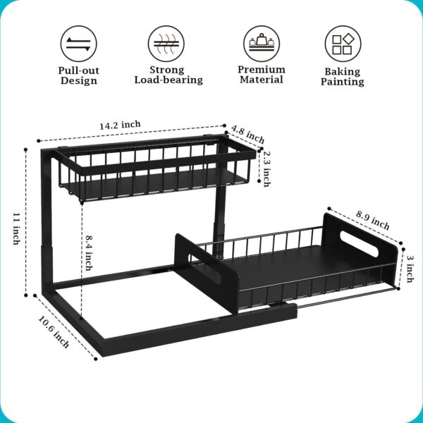 REALINN Under Sink Organizer, Pull Out Cabinet Organizer Slide Out Sink Shelf Cabinet Storage Shelves, Storages for Kitchen Bathroom, Black, 2 Pack - Image 2