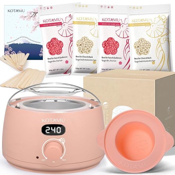 KOTAMU Wax Kit Pink Digital Hair Removal Waxing Kit for Women & Men Hot Wax Warmer Pot for Face, Eyebrow, Body, Brazilian, Bikini, Senkin Wax Masitive Schine with 25 Accessories for Home Salon