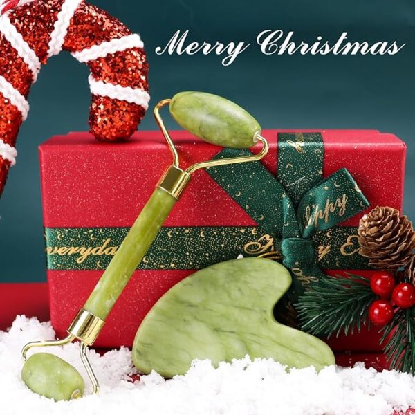 BAIMEI IcyMe Gua Sha & Jade Roller Facial Tools Face Roller and Gua Sha Set for Puffiness and Redness Reducing Skin Care Routine, Self Care Gift for Men Women – Green - Image 2