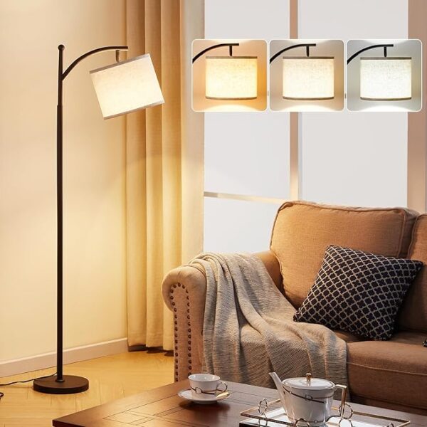 Ambimall 60″ Floor Lamps for Living Room with 3 Color Temperatures, Standing Lamp Tall with Adjustable Linen Shade, Tall Lamps for Living Room Bedroom Office Classroom Dorm Room(9W Bulb Included)