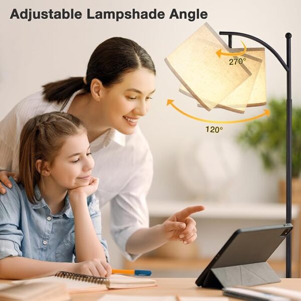 Ambimall 60″ Floor Lamps for Living Room with 3 Color Temperatures, Standing Lamp Tall with Adjustable Linen Shade, Tall Lamps for Living Room Bedroom Office Classroom Dorm Room(9W Bulb Included) - Image 4