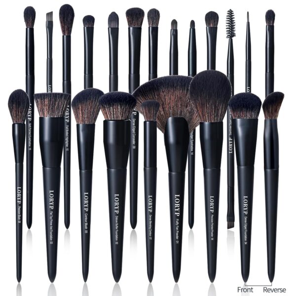 LORYP Black Makeup Brushes Set 21Pcs Powder Blush Foundation Concealer Highlighter Brush Vegan Pro Face and Eye Brush Kit