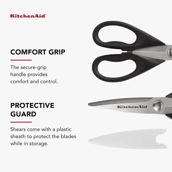 KitchenAid All Purpose Kitchen Shears with Protective Sheath Durable Stainless Steel Scissors, Dishwasher Safe, Soft Grip Comfort Handle, 8.72 Inch, Black - Image 6