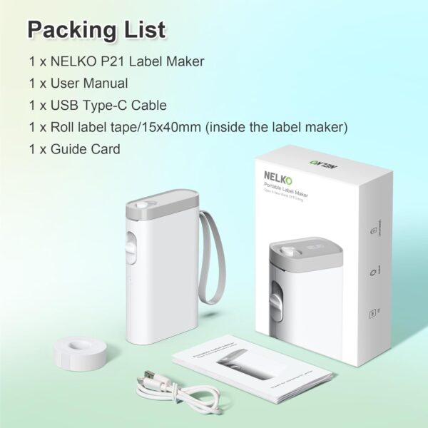 Nelko Label Maker Machine with Tape, P21 Bluetooth Label Printer, Wireless Mini Label Makers with Multiple Templates for Organizing Office Home, White - Image 8