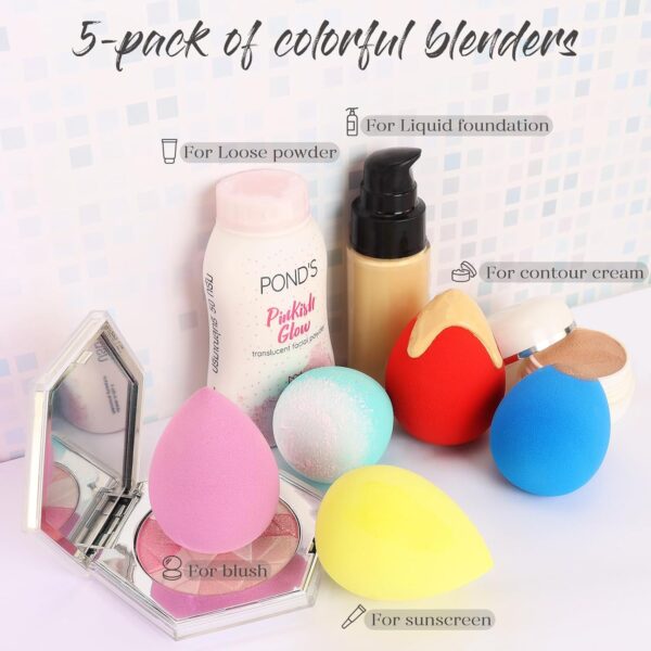 BEAKEY Makeup Sponge 5 Pcs Set, Latex-Free Boun Boun Beauty Sponge for Blending - Image 7
