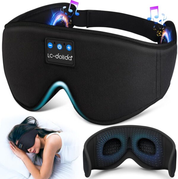 LC-dolida Sleep Headphones, 3D Sleep Mask Bluetooth Wireless Music Eye Mask, Sleeping Headphones for Side Sleepers Sleep Mask with Bluetooth Headphones Ultra-Thin Stereo Speakers Perfect for Sleeping