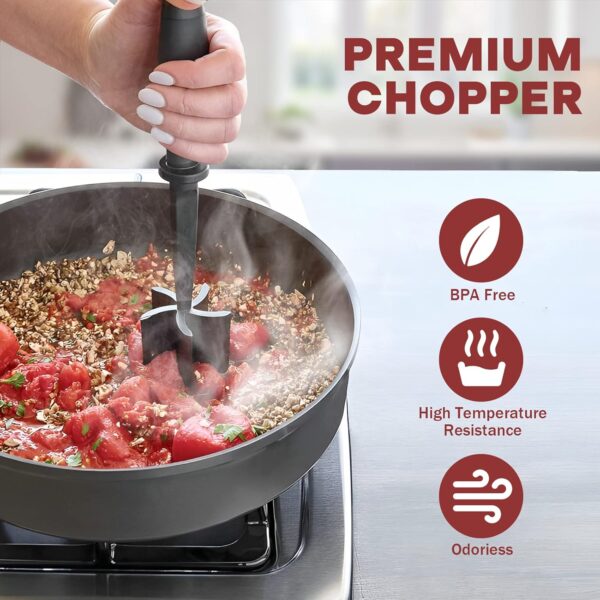 Meat Chopper for Hamburger, Premium Heat Resistant Masher and Smasher for Ground Beef, Ground Turkey and More, Nylon Ground Beef Chopper Tool and Meat Fork, Non Stick Mix Chopper - Image 5