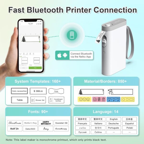 Nelko Label Maker Machine with Tape, P21 Bluetooth Label Printer, Wireless Mini Label Makers with Multiple Templates for Organizing Office Home, White - Image 3