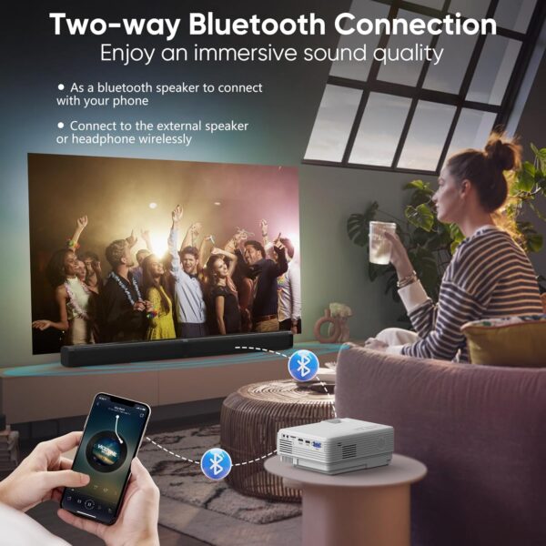 Projector with WiFi and Bluetooth, Upgrade Outdoor Projector, Mini Movie Projector Supports 1080P Synchronize Smartphone Screen by WiFi/USB Cable for Home Entertainment - Image 3