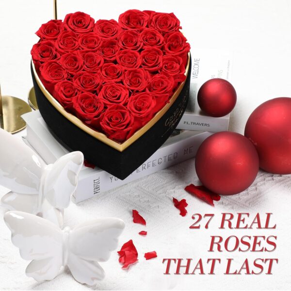 Forever Real Roses 27 Pcs, Preserved Flowers in Heart Shape Box with Necklace - Image 2