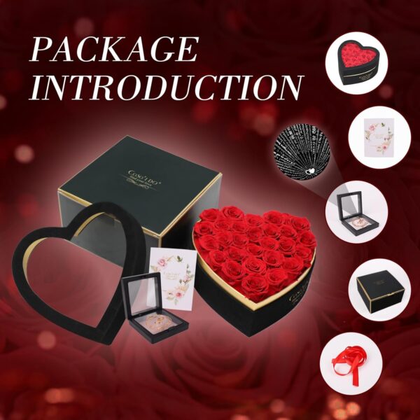 Forever Real Roses 27 Pcs, Preserved Flowers in Heart Shape Box with Necklace - Image 3