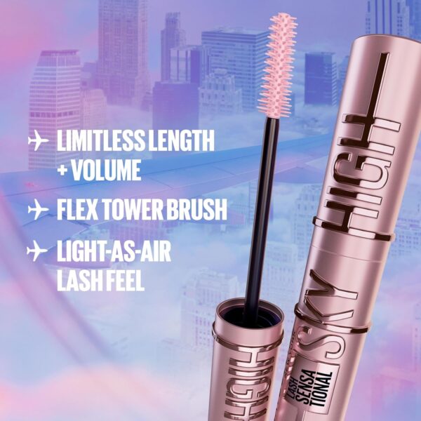 Maybelline Lash Sensational Sky High Washable Mascara Makeup, Volumizing, Lengthening, Defining, Curling, Multiplying, Buildable Formula, Blackest Black, 1 Count - Image 3