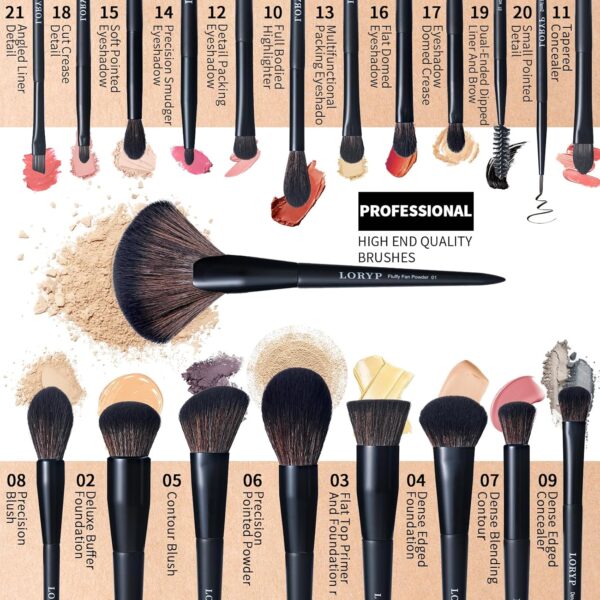 LORYP Black Makeup Brushes Set 21Pcs Powder Blush Foundation Concealer Highlighter Brush Vegan Pro Face and Eye Brush Kit - Image 2