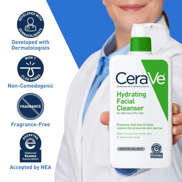 CeraVe Hydrating Facial Cleanser, Moisturizing Face Wash - Image 3