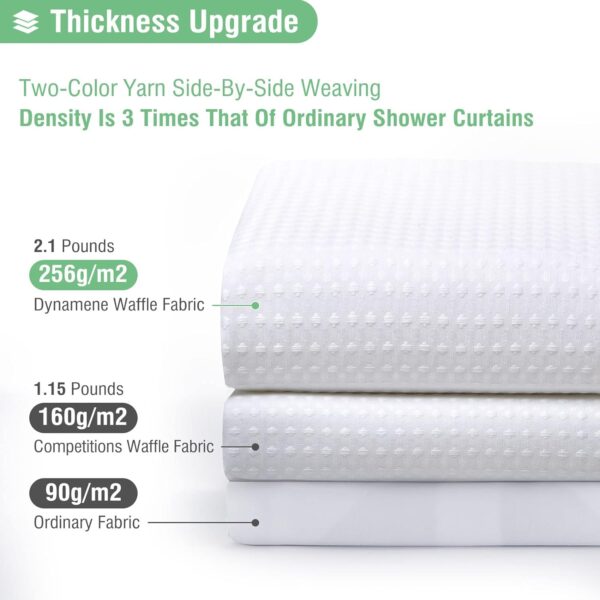 Dynamene White Fabric Shower Curtain， Waffle Weave Heavy Duty Hotel Luxury Cloth Shower Curtains for Bathroom, - Image 2