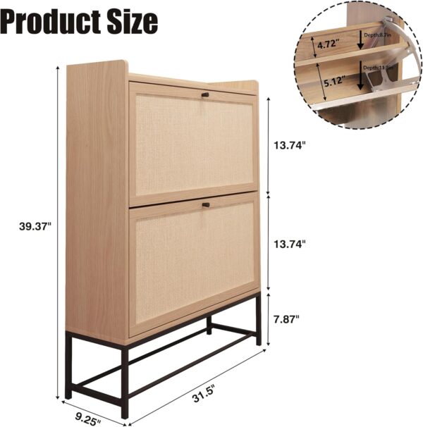 AVZEAR Freestanding Shoe Cabinet with 2 Flip Drawers, - Image 2