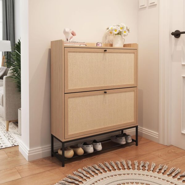 AVZEAR Freestanding Shoe Cabinet with 2 Flip Drawers, - Image 3