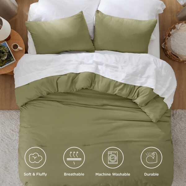 Bedsure Queen Size Comforter Set, Olive Green Soft Prewashed Bedding for All Seasons - Image 3