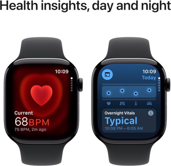 Apple Watch Series 10 [GPS 46mm case] Smartwatch with Jet Black Aluminium Case with Black Sport Band - M/L. Fitness Tracker, ECG App, Always-On Retina Display, Water Resistant - Image 6