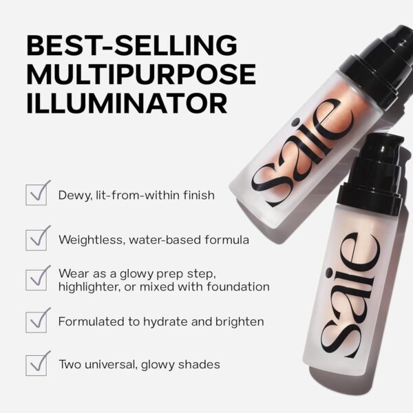 Saie Mini Glowy Super Gel Lightweight Illuminator - Luminizer + Makeup Primer for Glowing Skin - Enriched with Vitamin C + Hydrating Squalane Oil - Sunglow (0.5 oz) - Image 8