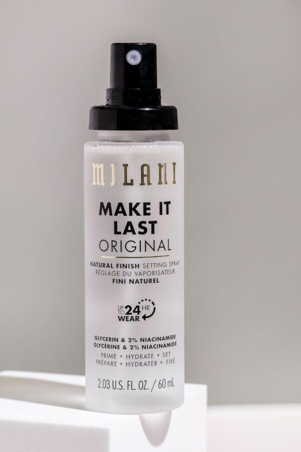 Milani Setting Spray + Primer, Make It Last Original - Natural Finish with Niacinamide for Hydration, Setting Spray for Makeup and Face Primer, 3-in-1 Prime + Hydrate + Set, 2.03 Fl. Oz - Image 6