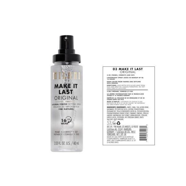 Milani Setting Spray + Primer, Make It Last Original - Natural Finish with Niacinamide for Hydration, Setting Spray for Makeup and Face Primer, 3-in-1 Prime + Hydrate + Set, 2.03 Fl. Oz - Image 2