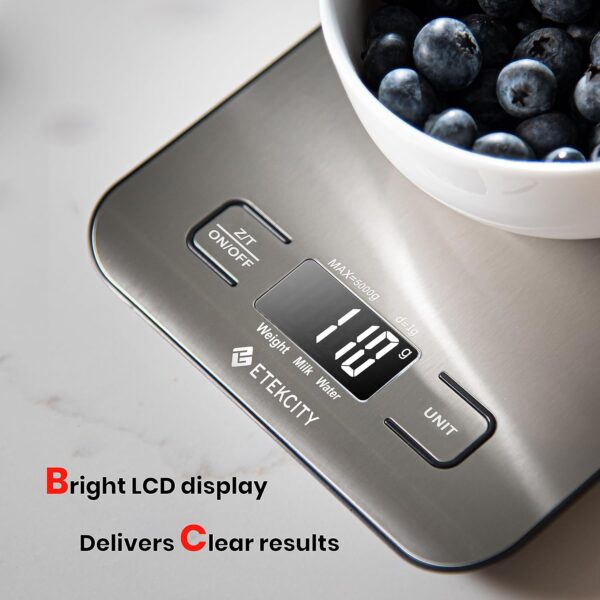 Etekcity Food Kitchen Scale, Digital Grams and Ounces for Weight Loss, Baking, Cooking, Keto and Meal Prep, LCD Display, Medium, 304 Stainless Steel - Image 4