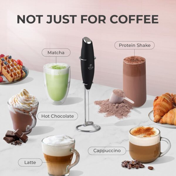 Zulay Kitchen Powerful Milk Frother Wand With 2 Duracell Batteries - Ultra Fast Handheld Drink Mixer - Electric Whisk Foam Maker for Coffee, Lattes, Cappuccino, Matcha, Hot Chocolate & Creamer - Black - Image 3