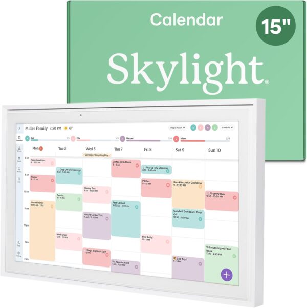 Skylight Calendar: 15-inch Wall Planner Digital Calendar & Chore Chart, Smart Touchscreen Interactive Display for Family Schedules – Wall Mount Included, Great for Organizing Your 2025 Calendar
