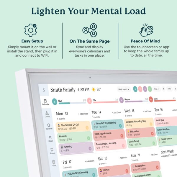 Skylight Calendar: 15-inch Wall Planner Digital Calendar & Chore Chart, Smart Touchscreen Interactive Display for Family Schedules – Wall Mount Included, Great for Organizing Your 2025 Calendar - Image 8