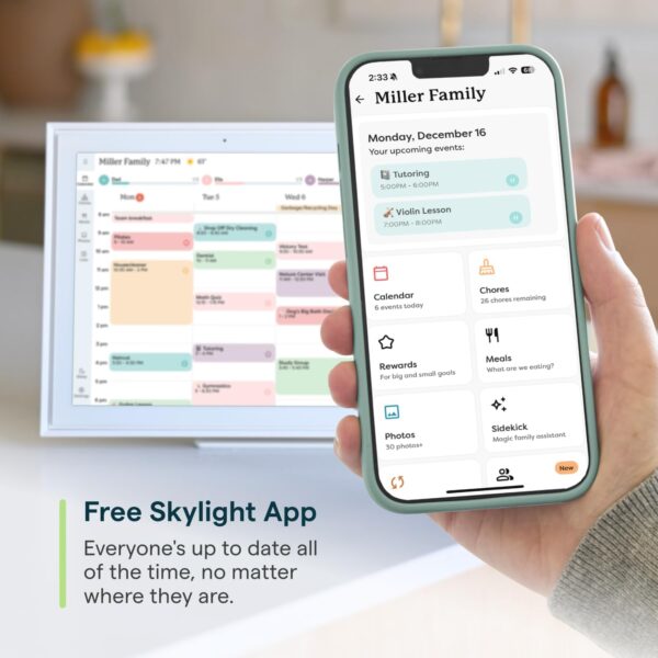 Skylight Calendar: 15-inch Wall Planner Digital Calendar & Chore Chart, Smart Touchscreen Interactive Display for Family Schedules – Wall Mount Included, Great for Organizing Your 2025 Calendar - Image 5