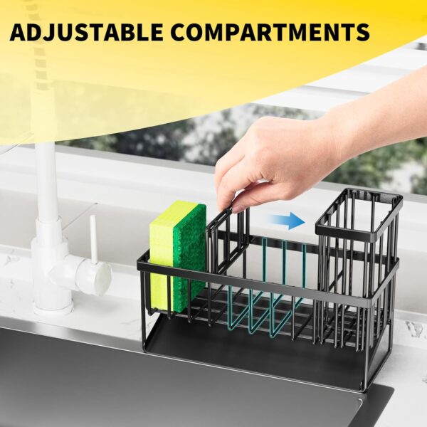 Cisily Kitchen Sink Caddy Organzier with High Brush Holder, Sponge Holder for Sink, 304 Rustproof Stainless, Kitchen Countertop Soap Dispenser Organizer, Kitchen Decor and Accessories - Image 4