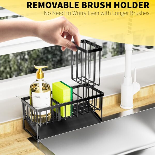 Cisily Kitchen Sink Caddy Organzier with High Brush Holder, Sponge Holder for Sink, 304 Rustproof Stainless, Kitchen Countertop Soap Dispenser Organizer, Kitchen Decor and Accessories - Image 3