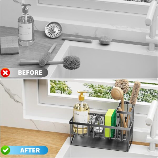 Cisily Kitchen Sink Caddy Organzier with High Brush Holder, Sponge Holder for Sink, 304 Rustproof Stainless, Kitchen Countertop Soap Dispenser Organizer, Kitchen Decor and Accessories - Image 6