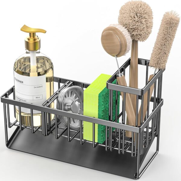 Cisily Kitchen Sink Caddy Organzier with High Brush Holder, Sponge Holder for Sink, 304 Rustproof Stainless, Kitchen Countertop Soap Dispenser Organizer, Kitchen Decor and Accessories - Image 7